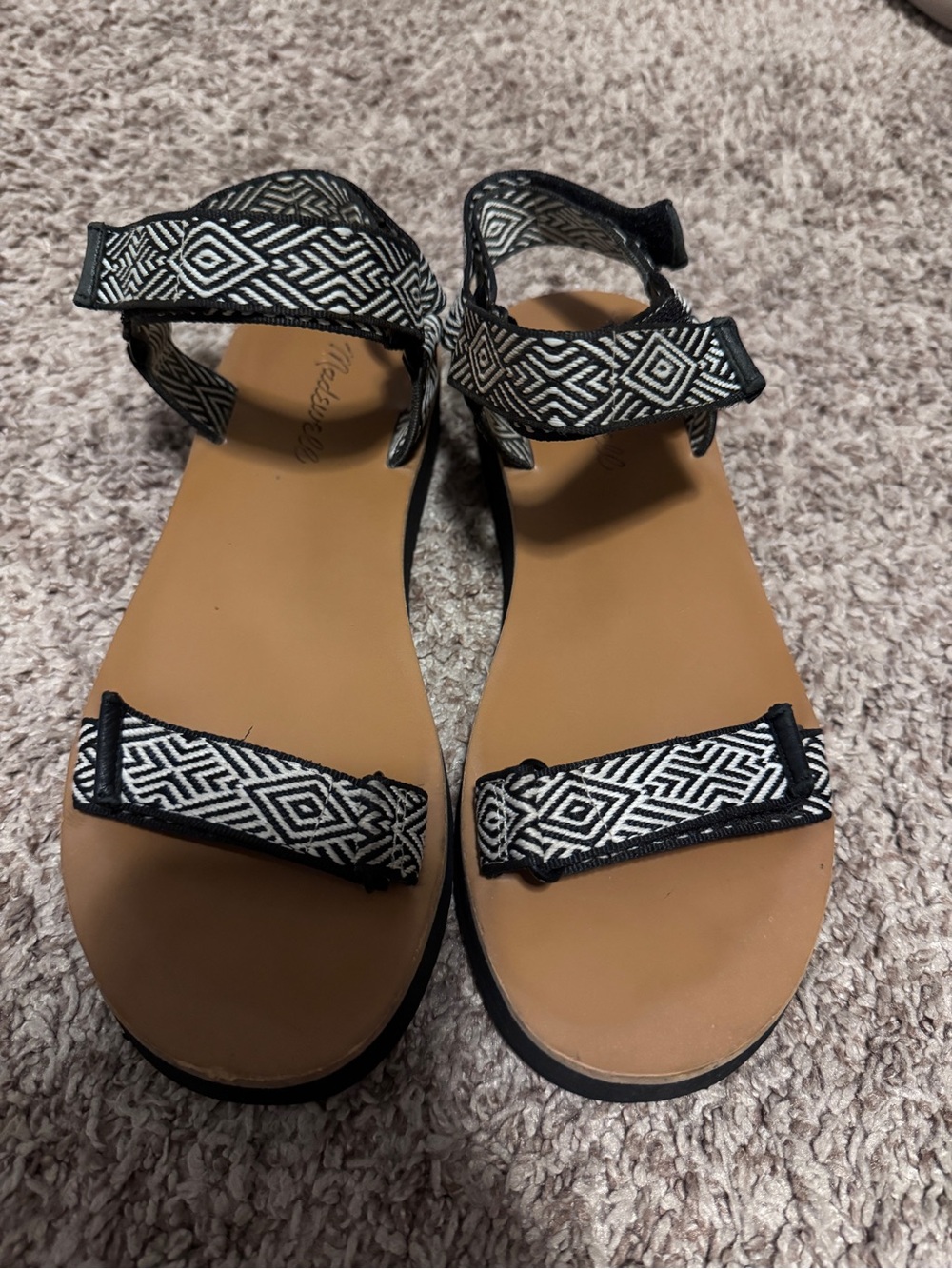 Madewell Black & White Geometric Strap Sandals